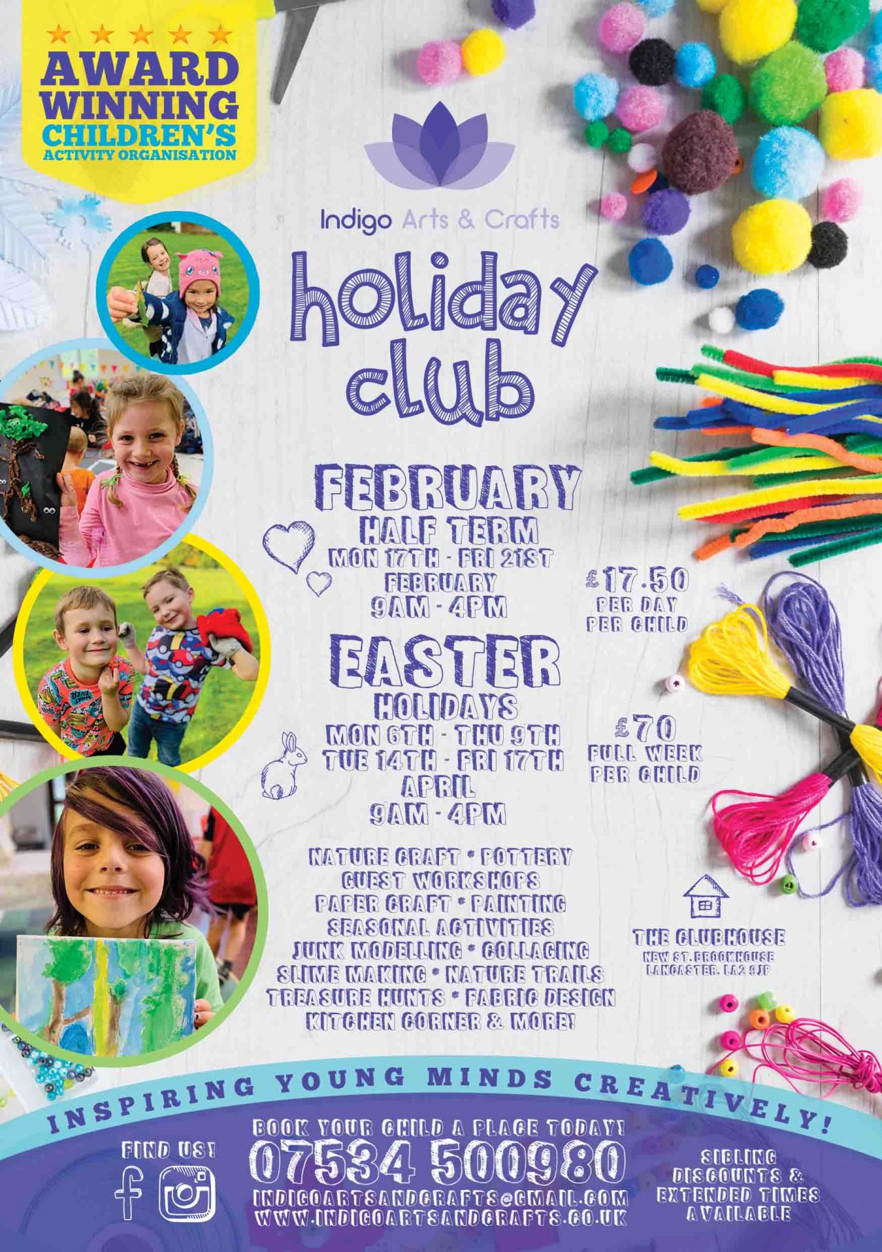 Arts and crafts holiday club leaflet